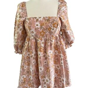 Storia Floral Puff Sleeve Baby Doll Mini Dress